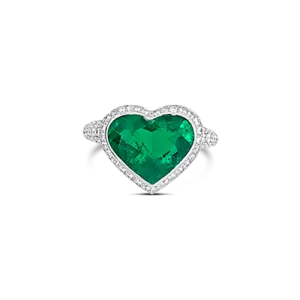 Heart Shaped Emerald & Diamond Ring