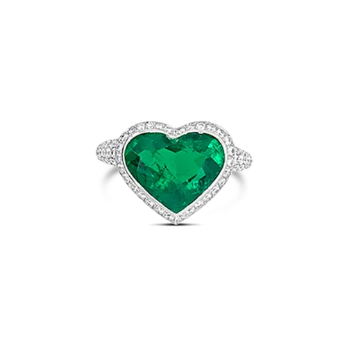 Heart Shaped Emerald & Diamond Ring