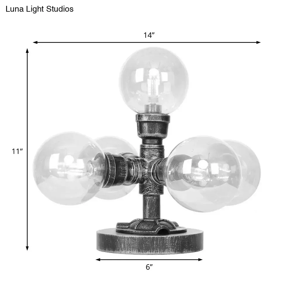 Industrial Style Desk Lamp with Clear/Amber Glass Shade, 4/5-Light, Antique Silver/Bronze Finish