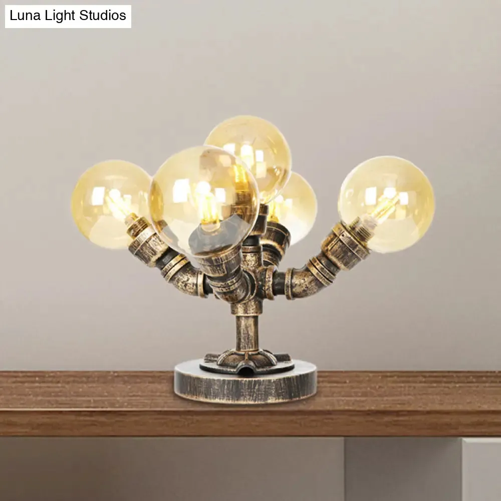 Industrial Style Desk Lamp with Clear/Amber Glass Shade, 4/5-Light, Antique Silver/Bronze Finish