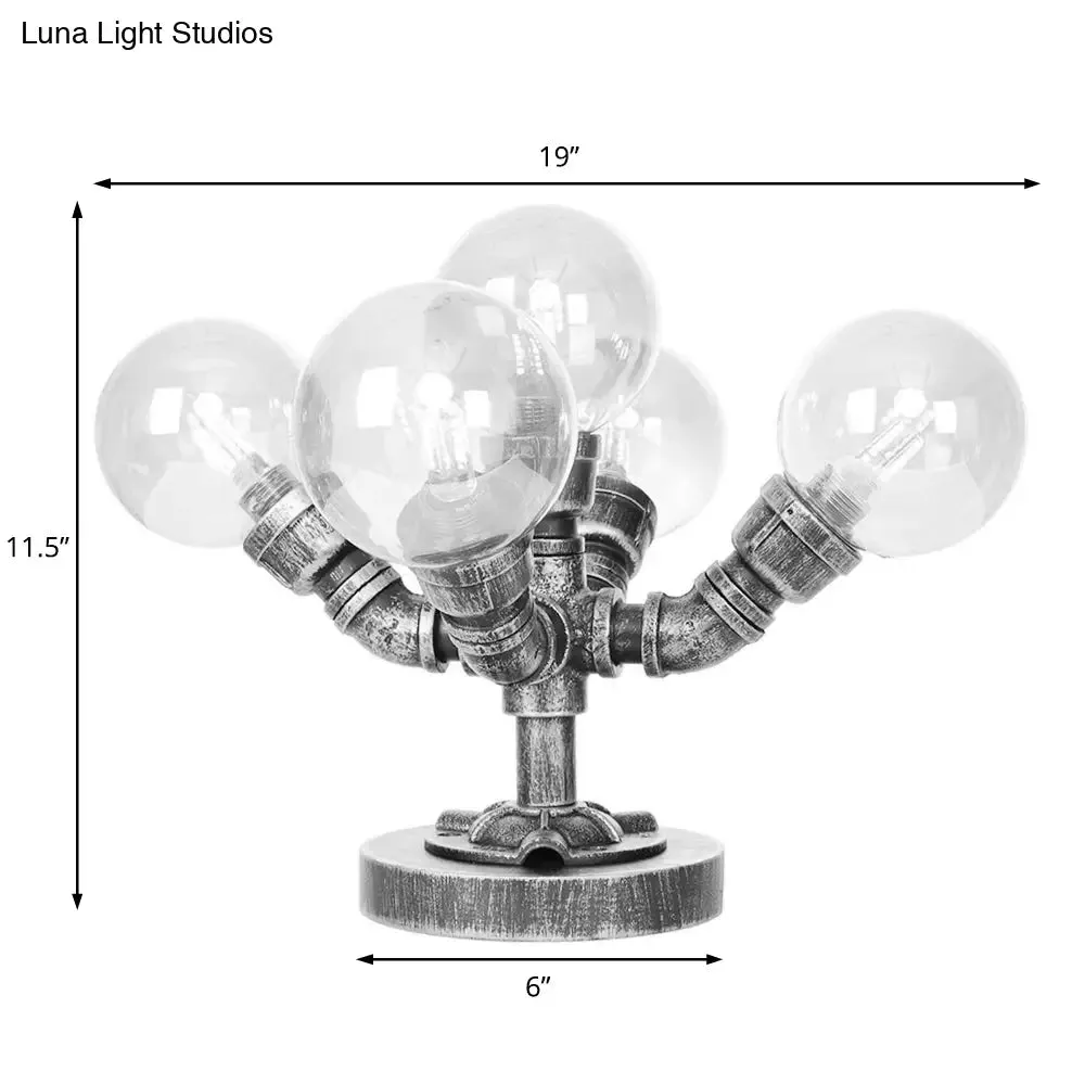 Industrial Style Desk Lamp with Clear/Amber Glass Shade, 4/5-Light, Antique Silver/Bronze Finish