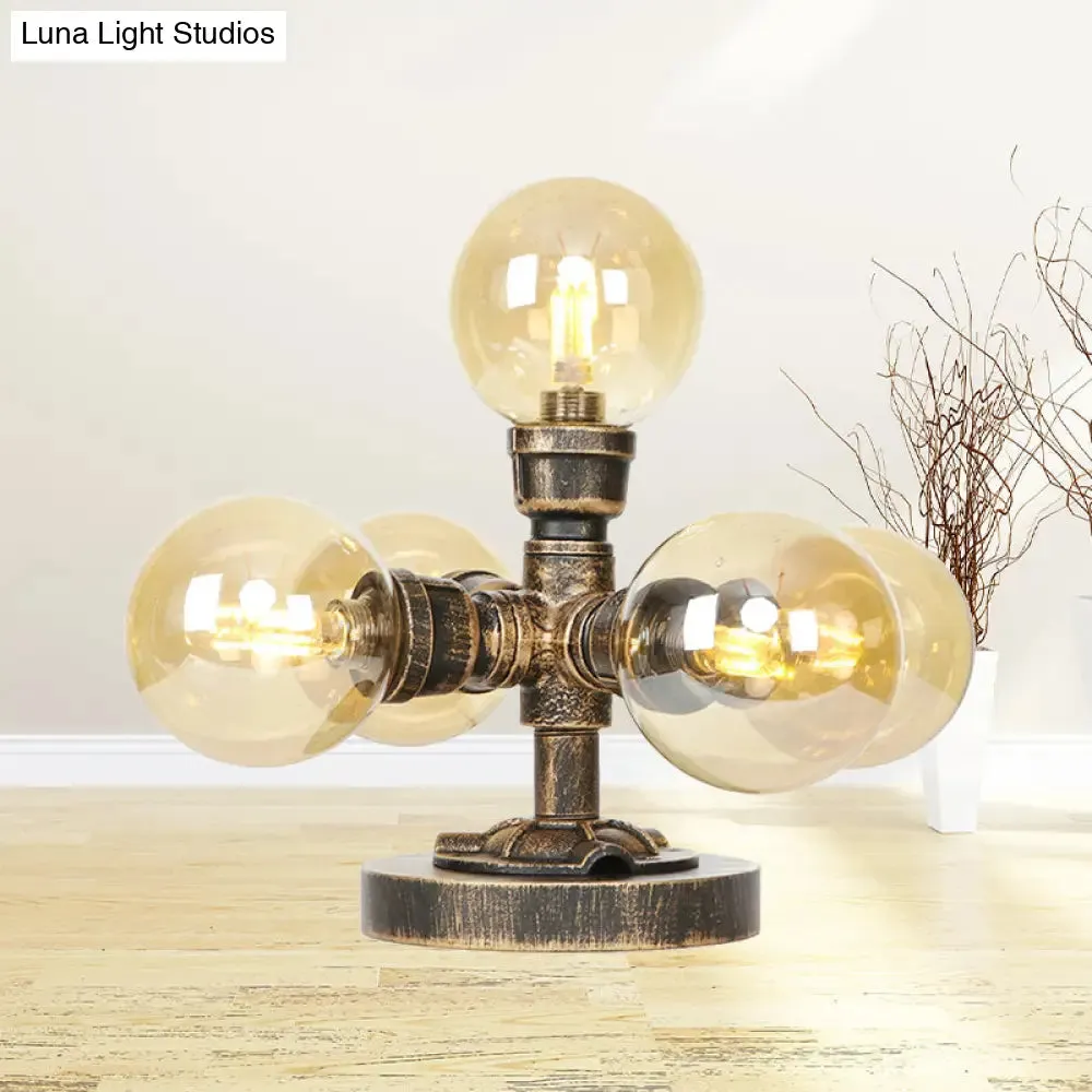 Industrial Style Desk Lamp with Clear/Amber Glass Shade, 4/5-Light, Antique Silver/Bronze Finish