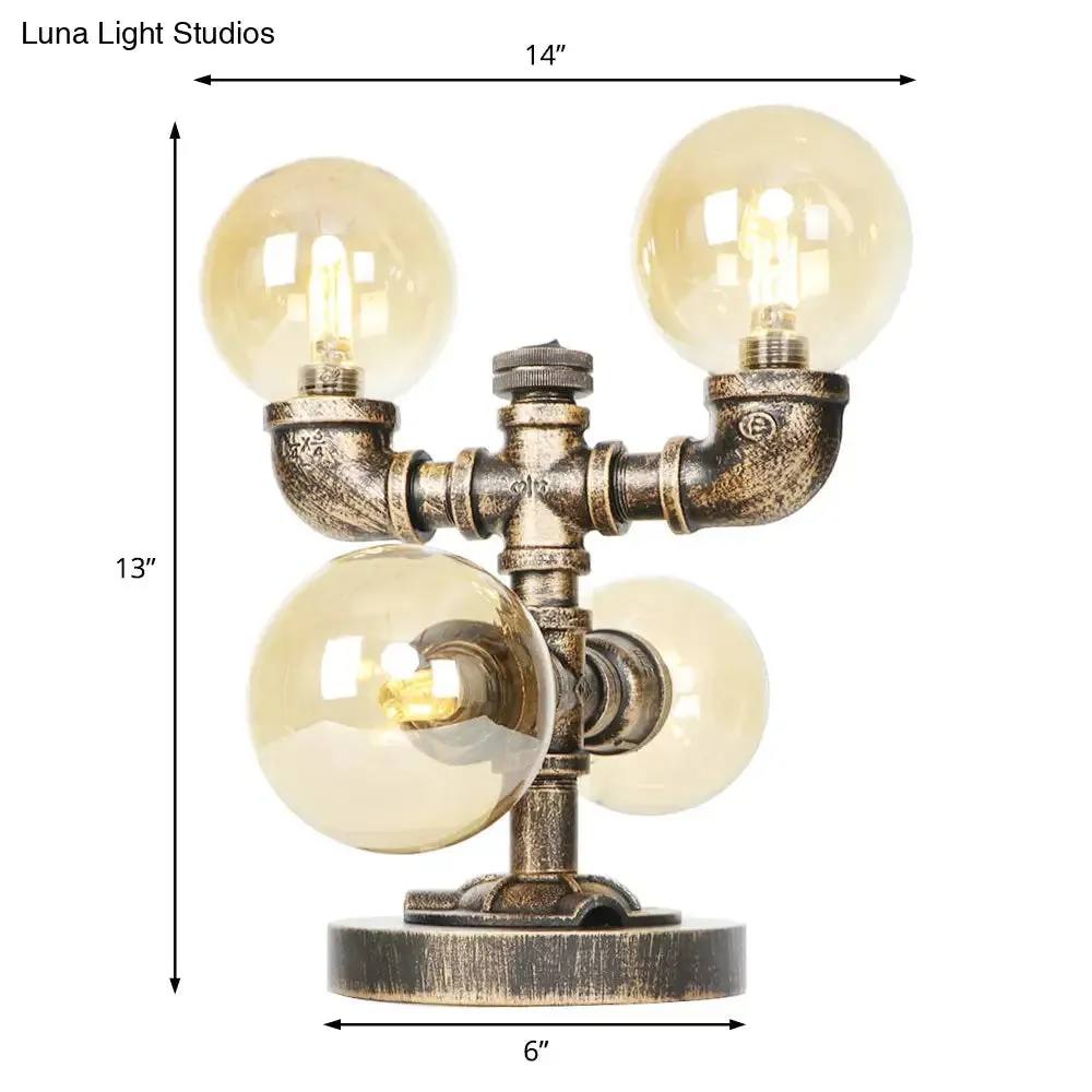 Industrial Style Desk Lamp with Clear/Amber Glass Shade, 4/5-Light, Antique Silver/Bronze Finish