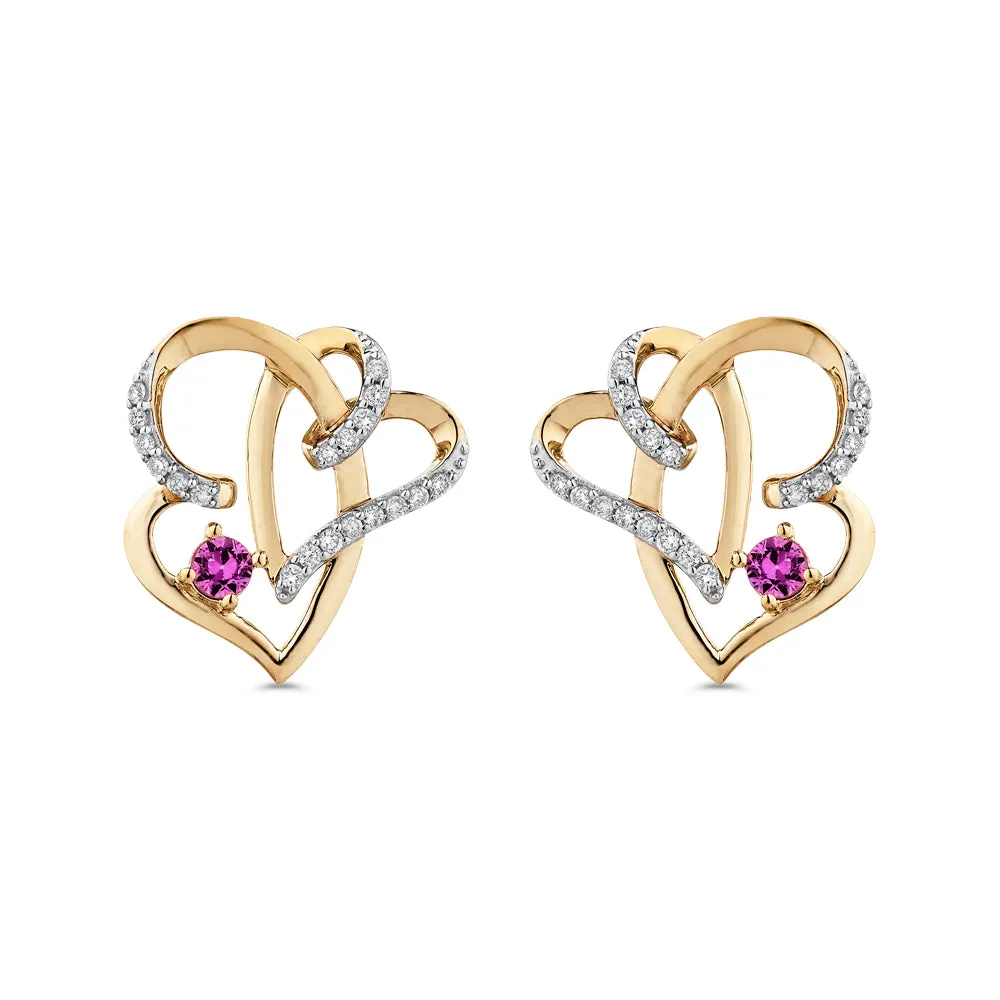 KATARINA Double Heart Diamond and Pink-Sapphire Fashion Earrings (3/8 cttw GH, I2-I3)