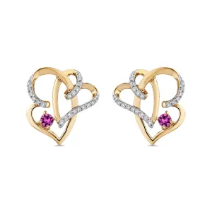 KATARINA Double Heart Diamond and Pink-Sapphire Fashion Earrings (3/8 cttw GH, I2-I3)