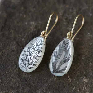 Kelp Forest Mother of Pearl Scrimshaw Earrings