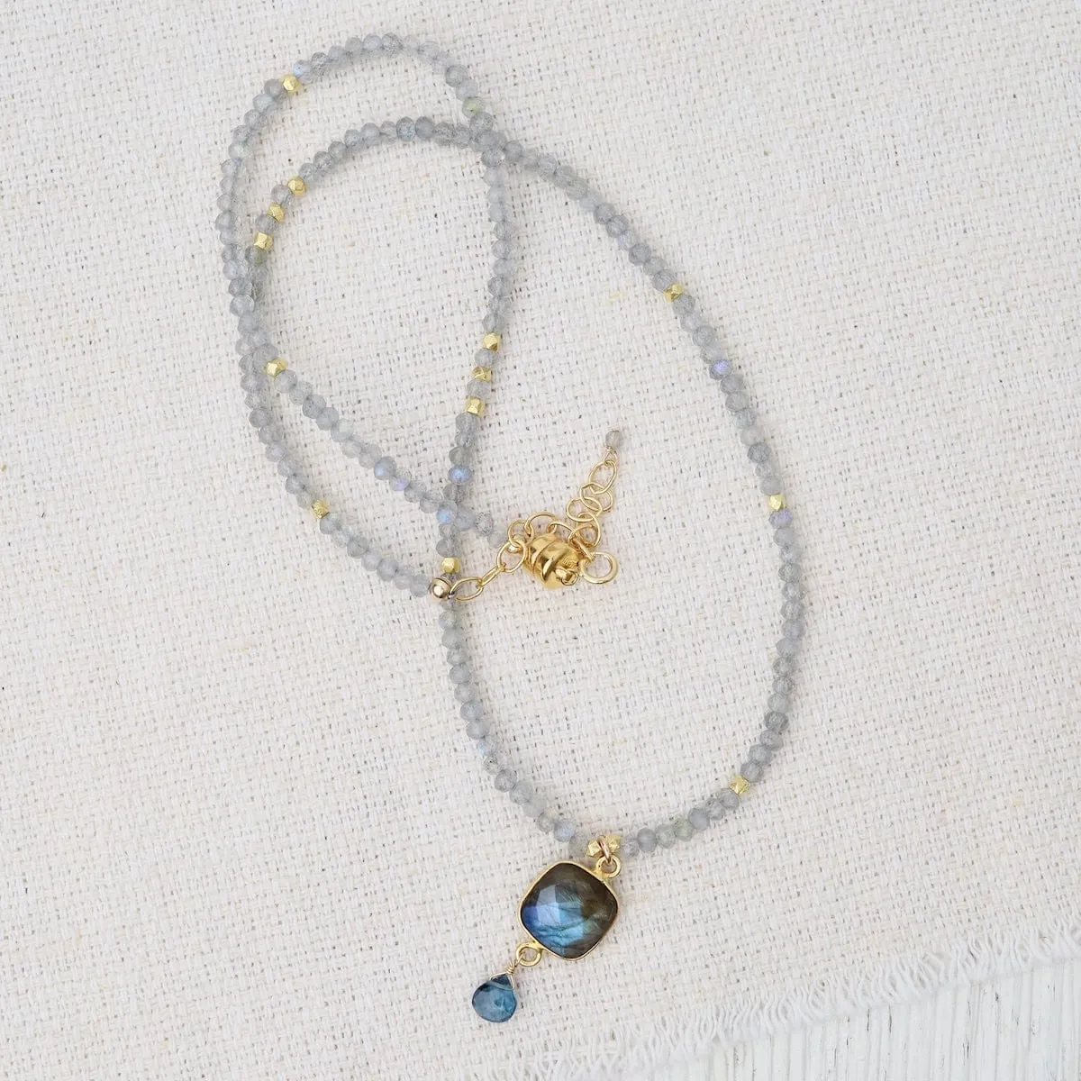 Labradorite Square Bezel Link Necklace