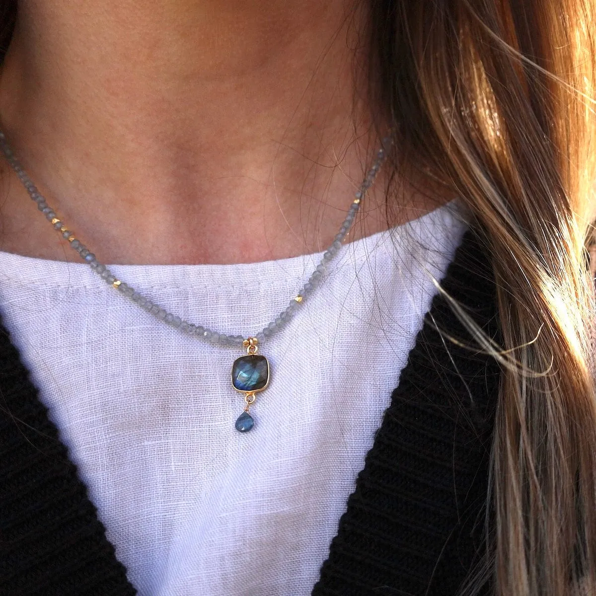 Labradorite Square Bezel Link Necklace