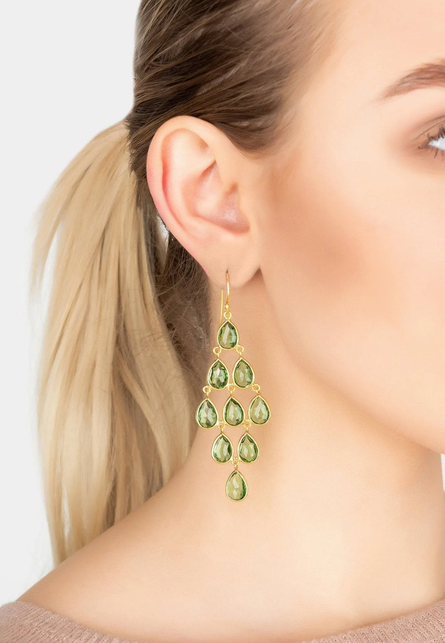 Latelita London Erviola Gemstone Cascade Earrings Gold Peridot