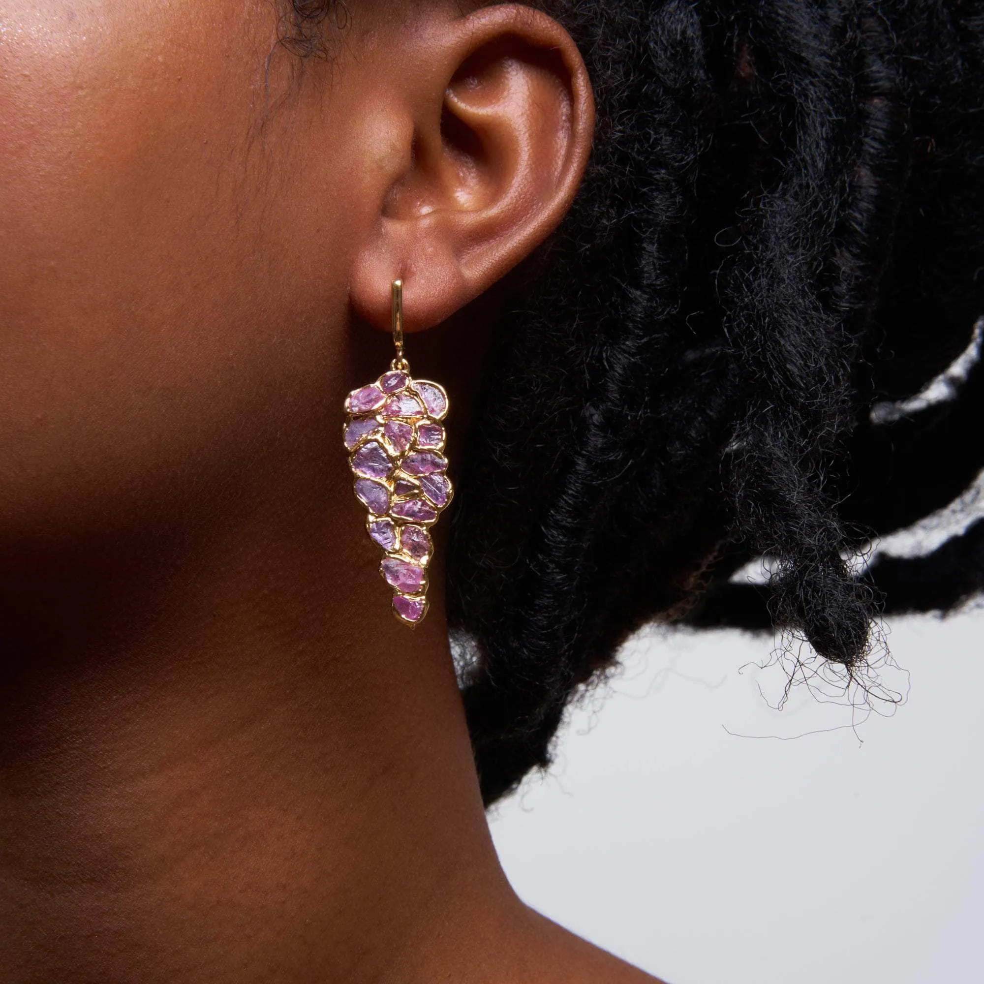 Lea Rough Pink Sapphire Earrings (18K Gold)