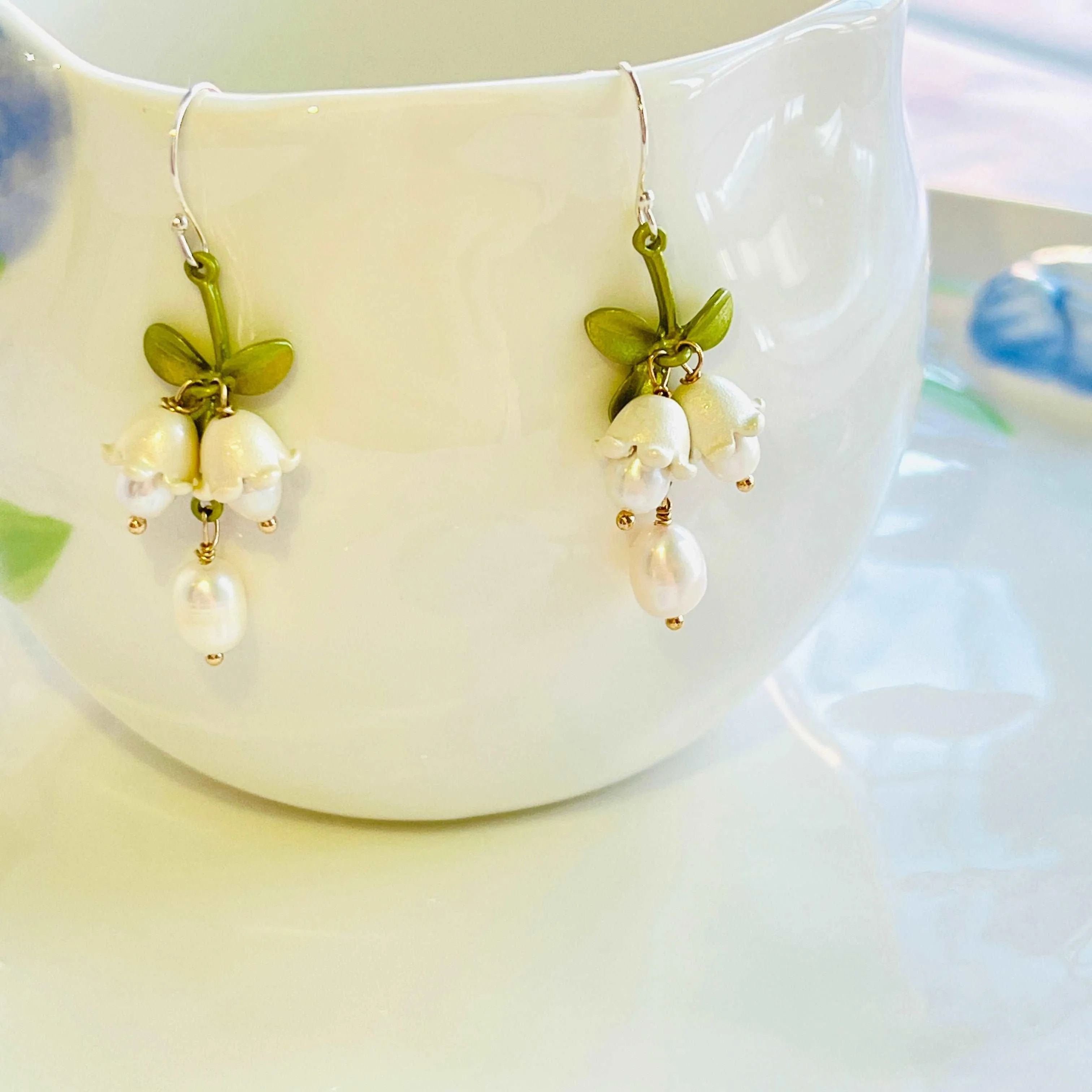 Lily Of The Valley Pearl Drop Earrings