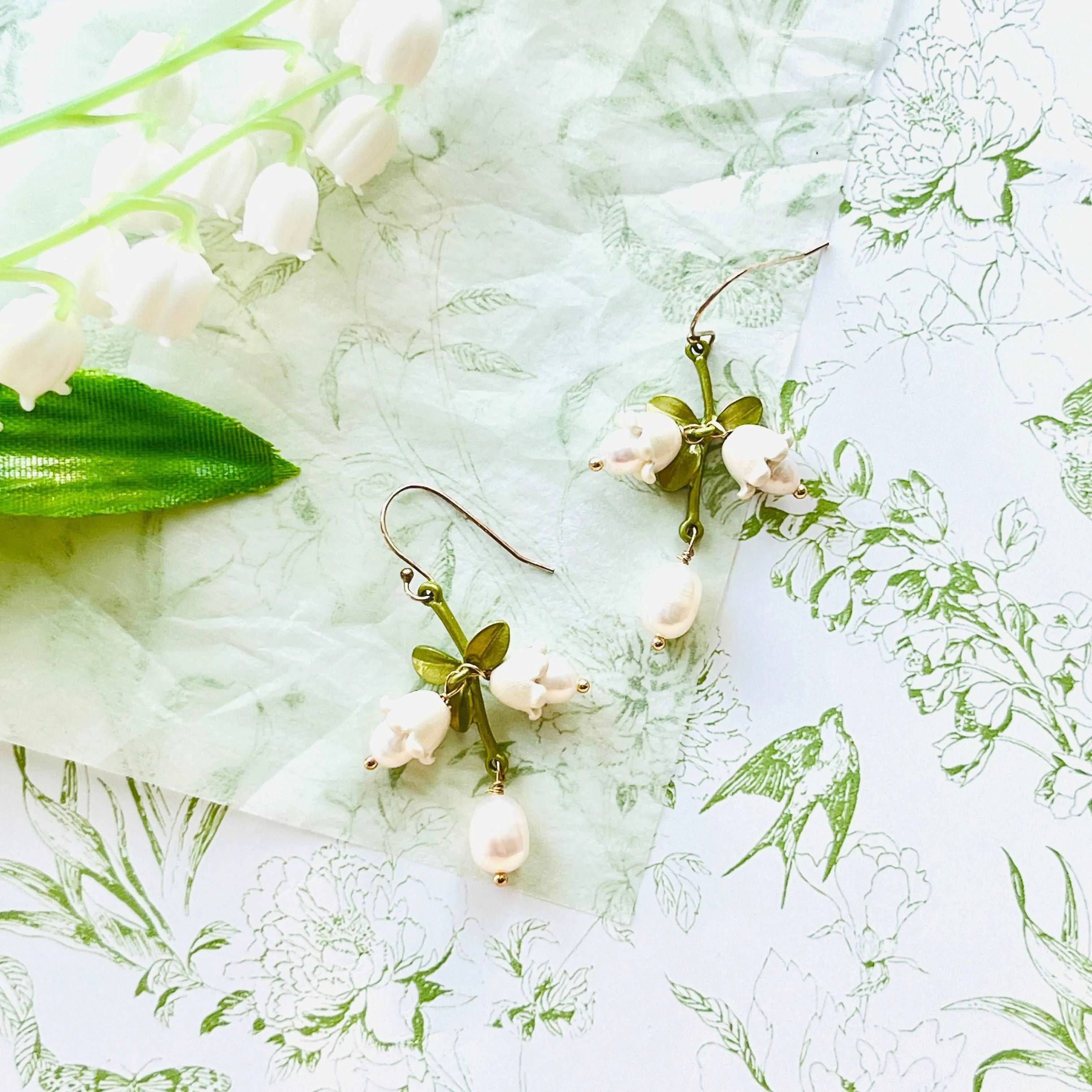 Lily Of The Valley Pearl Drop Earrings