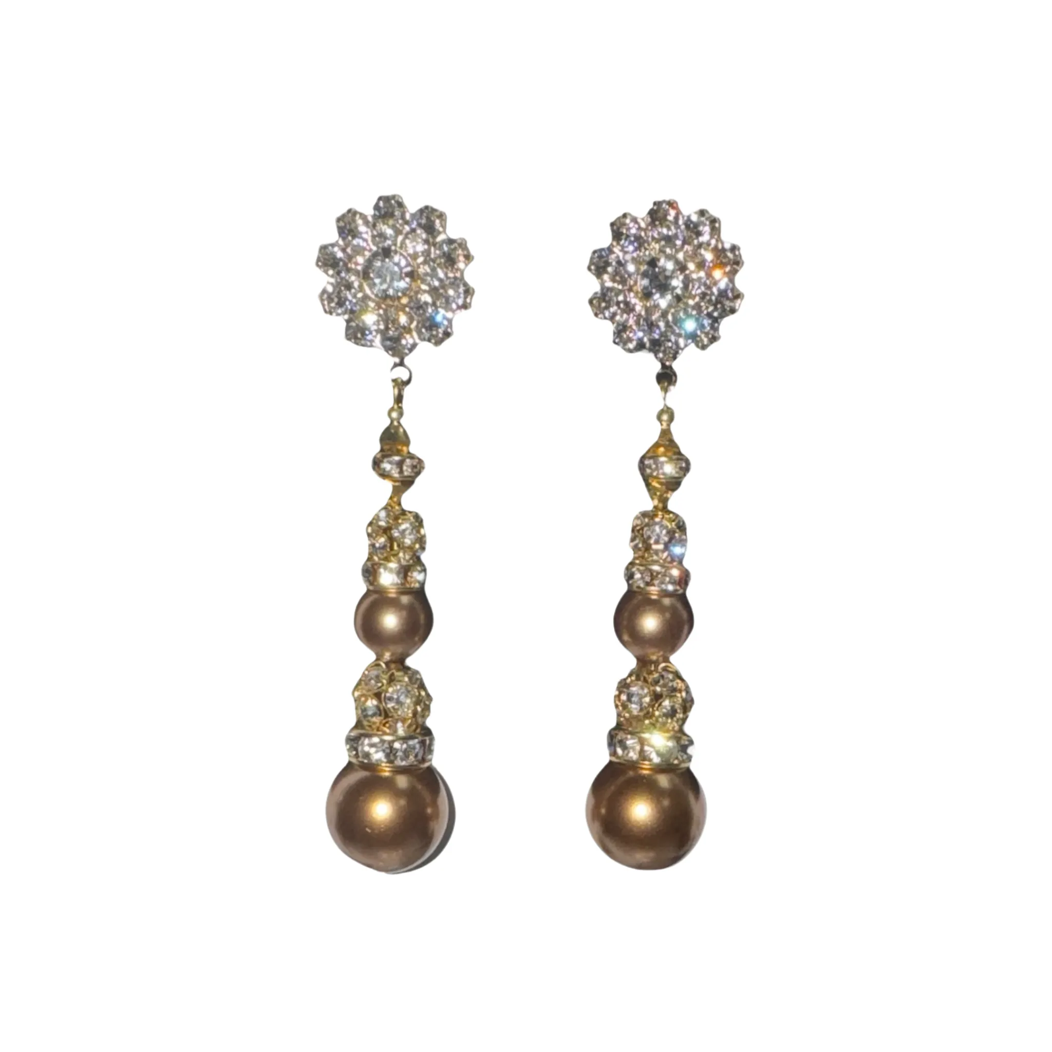 Long diamond and pearl drop earrings