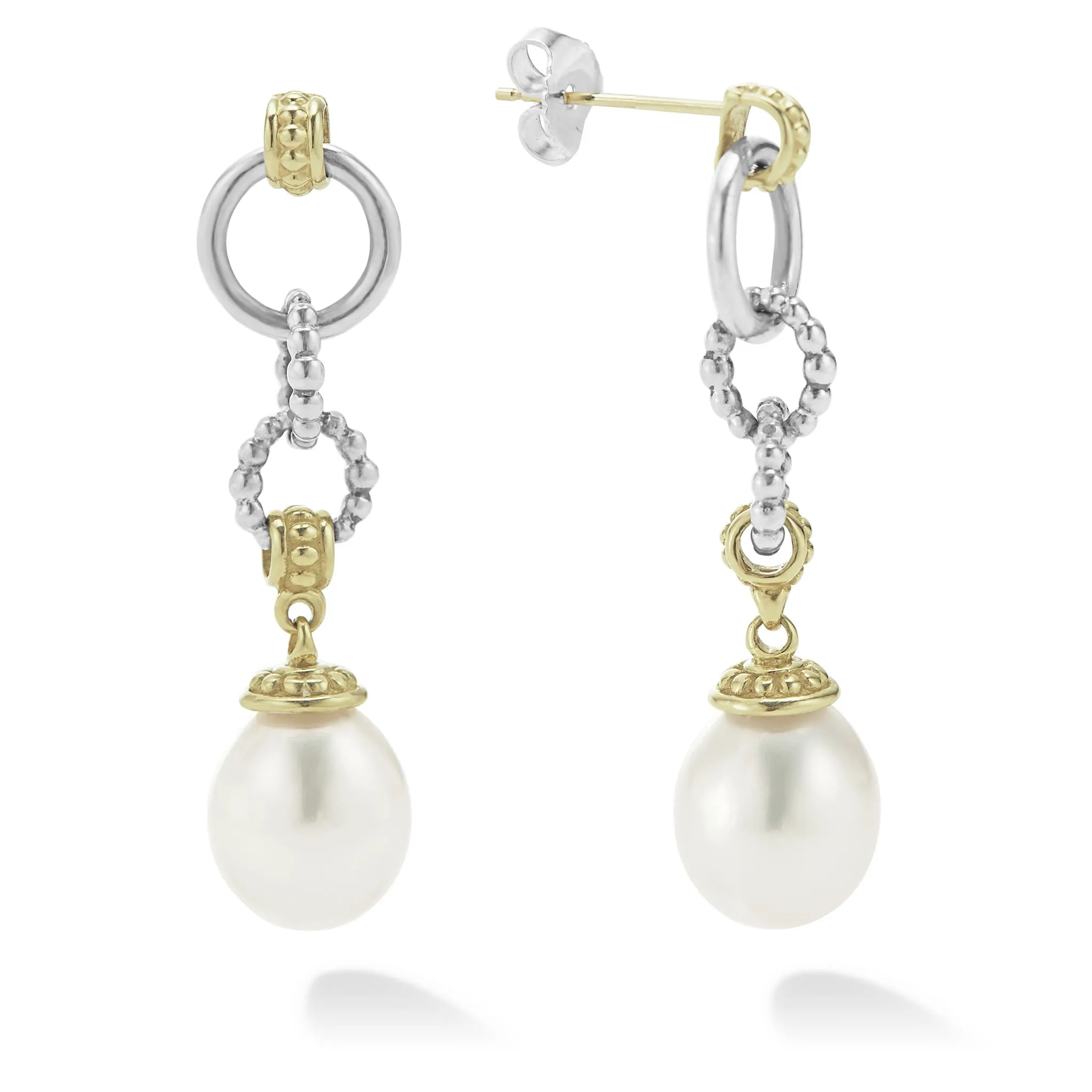 Luna Two-Tone Pearl Circle Drop Earrings