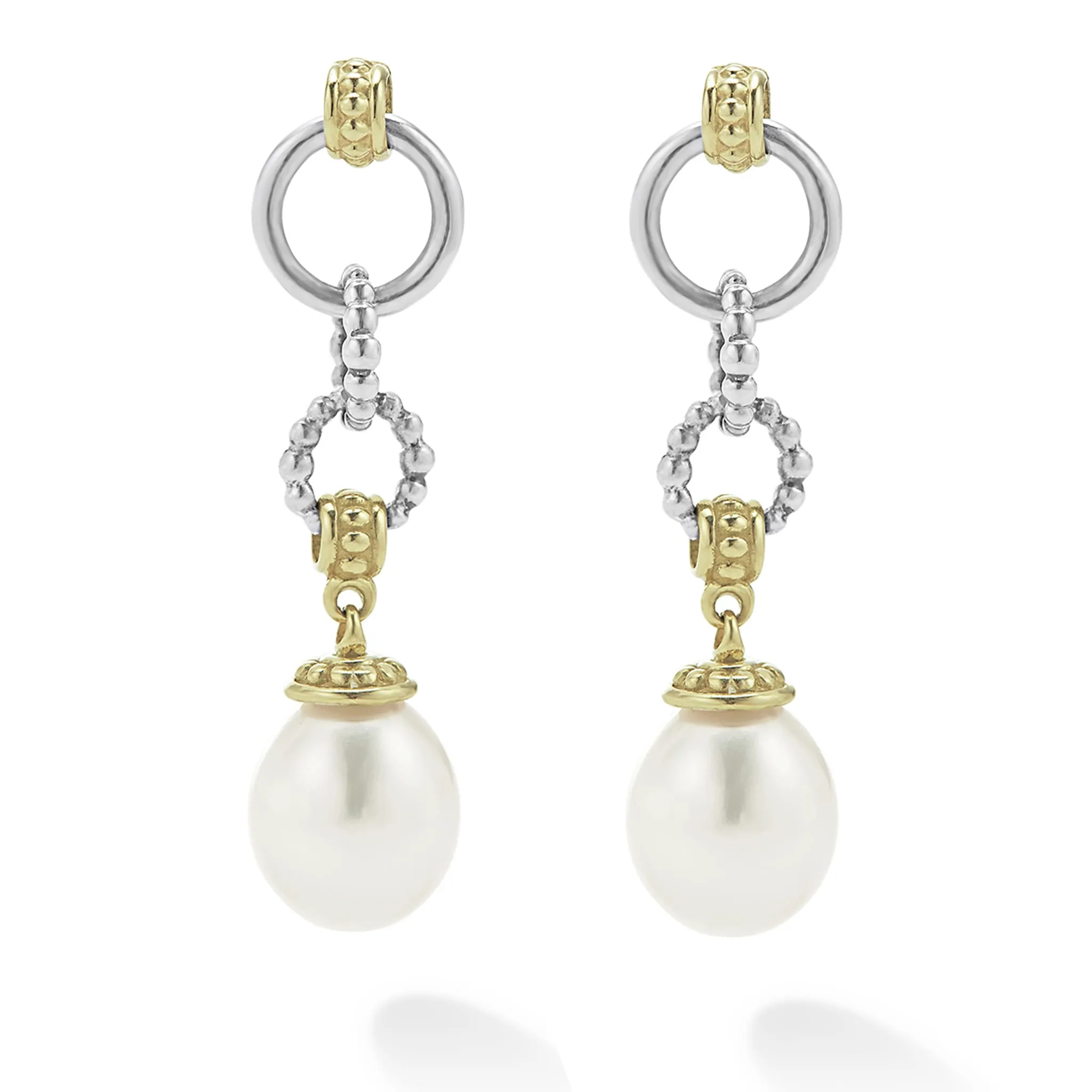 Luna Two-Tone Pearl Circle Drop Earrings