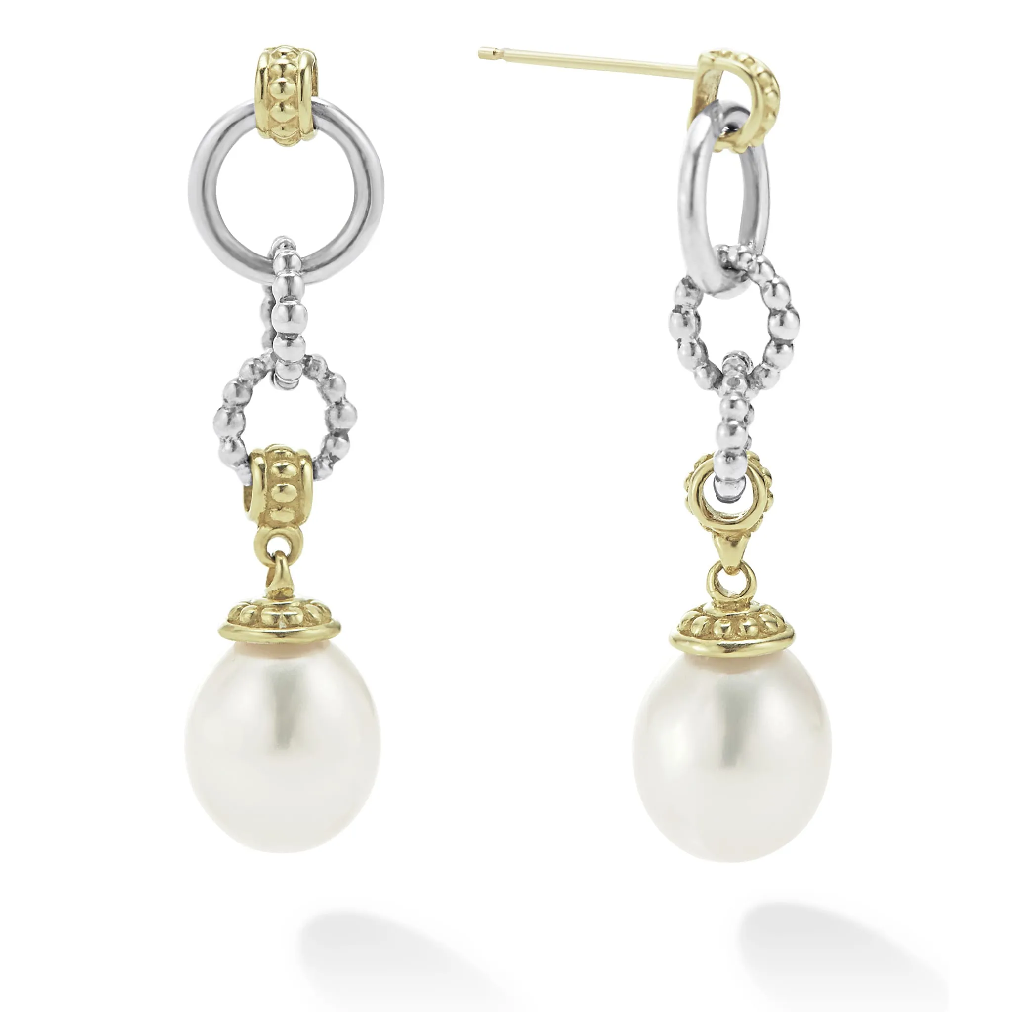 Luna Two-Tone Pearl Circle Drop Earrings