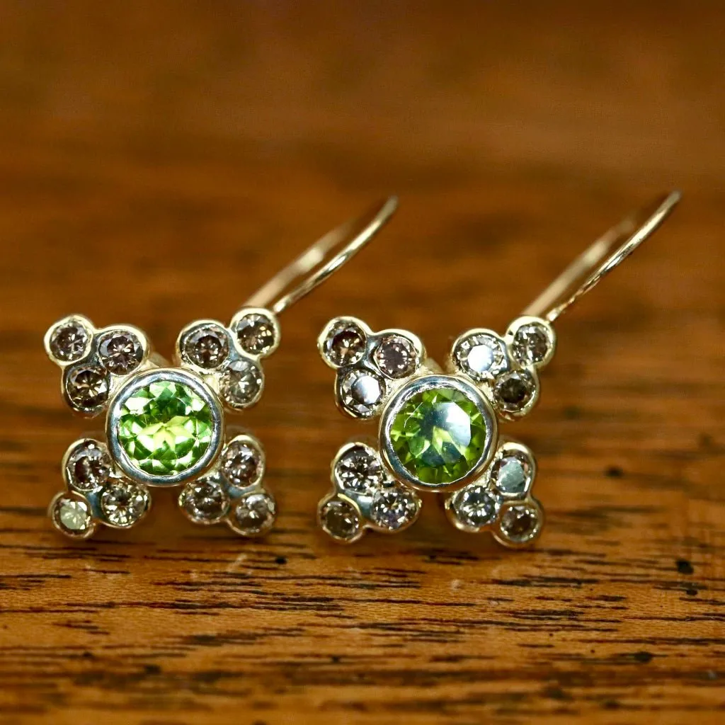 Madame Bovary 14k Gold, Peridot and Diamond Earrings