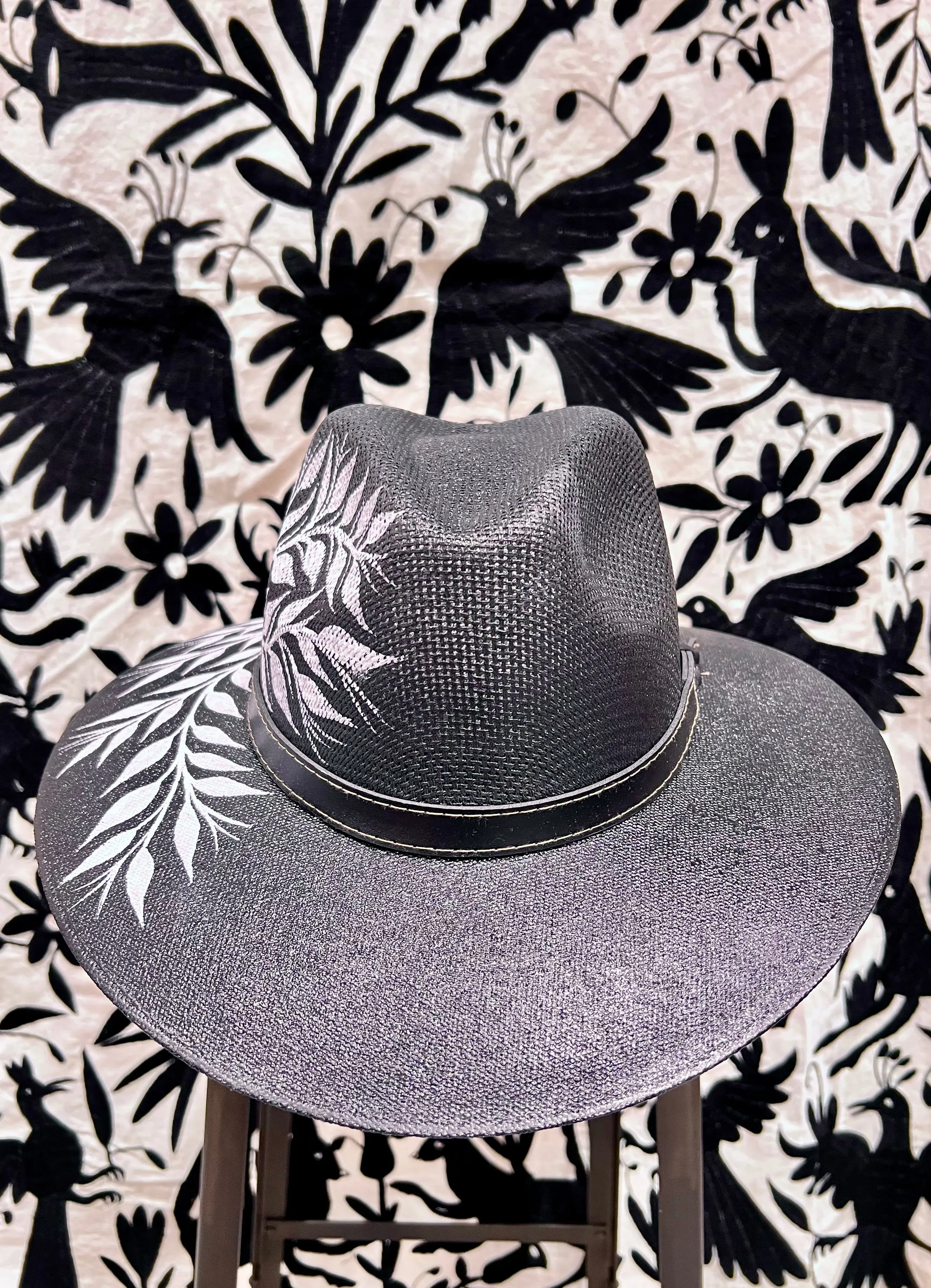 Mexican Hand Painted Sombrero — Black Blossoms