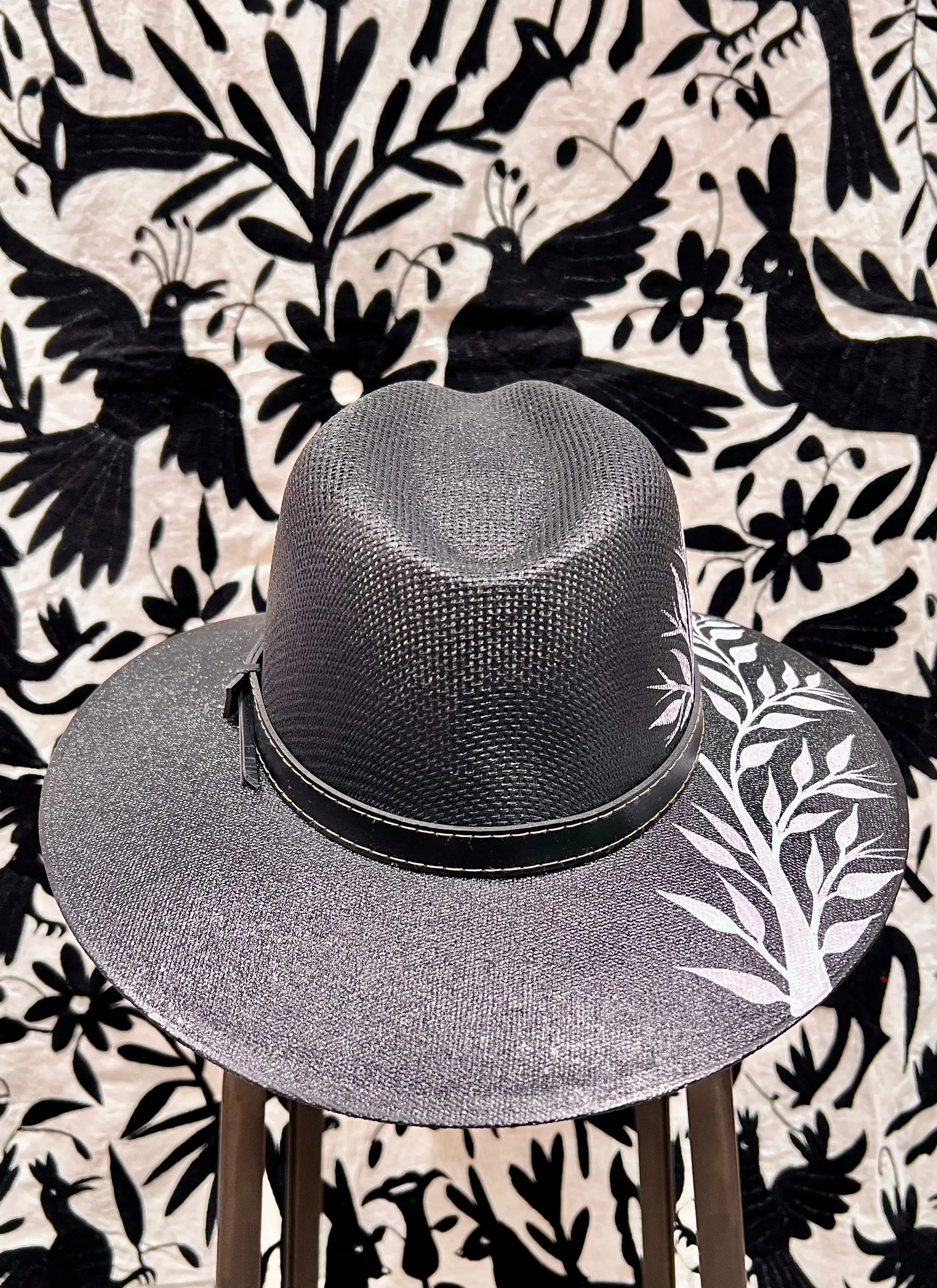 Mexican Hand Painted Sombrero — Black Blossoms