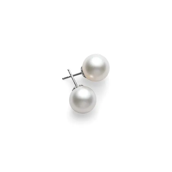 Mikimoto 18K White Gold 9mm Cultured Pearl Stud Earrings