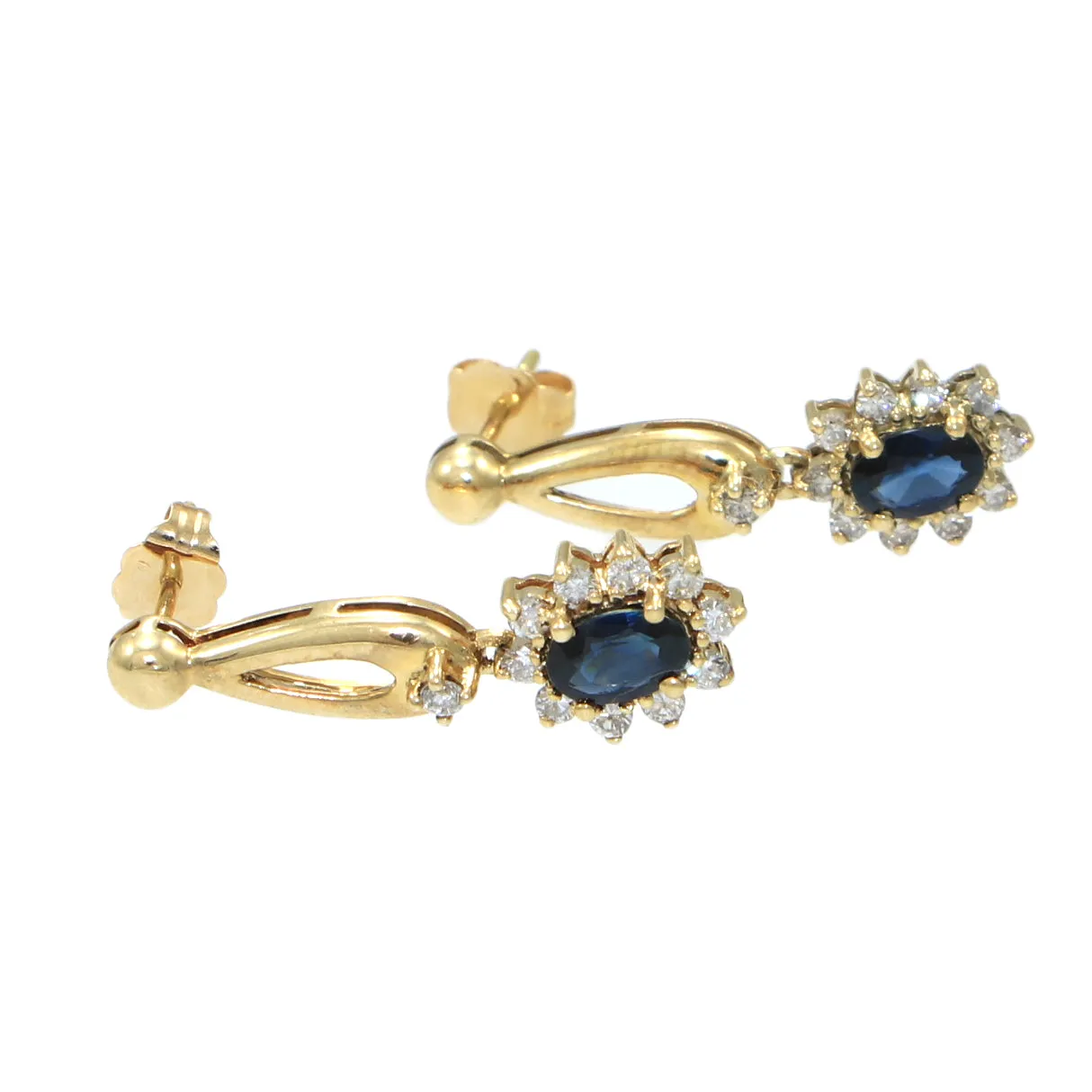 Modern 14k Yellow Gold .86ct Sapphire .44ct Diamond Halo Drop Dangle Earrings