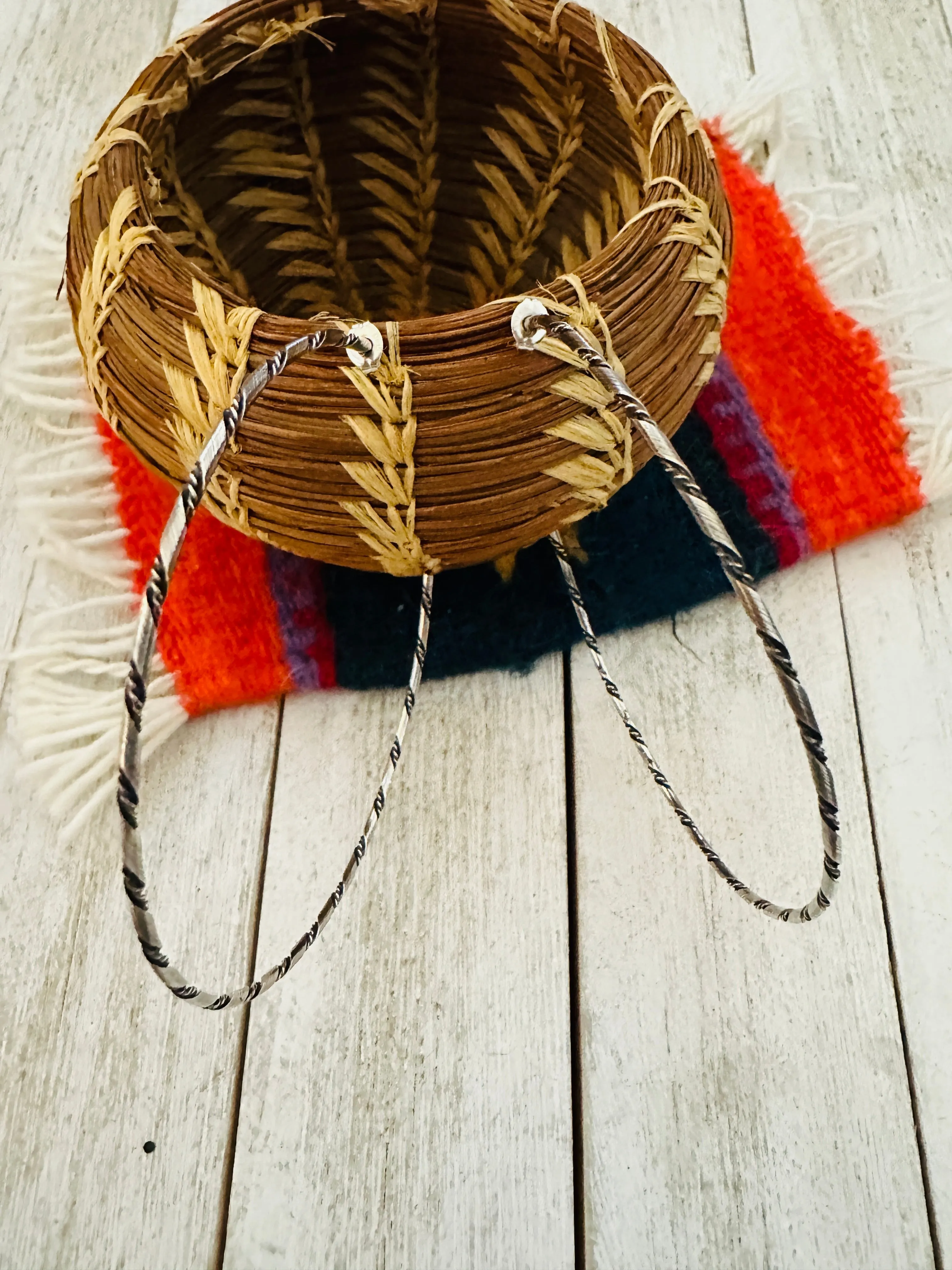 Navajo Twisted Sterling Silver Hoop Earrings