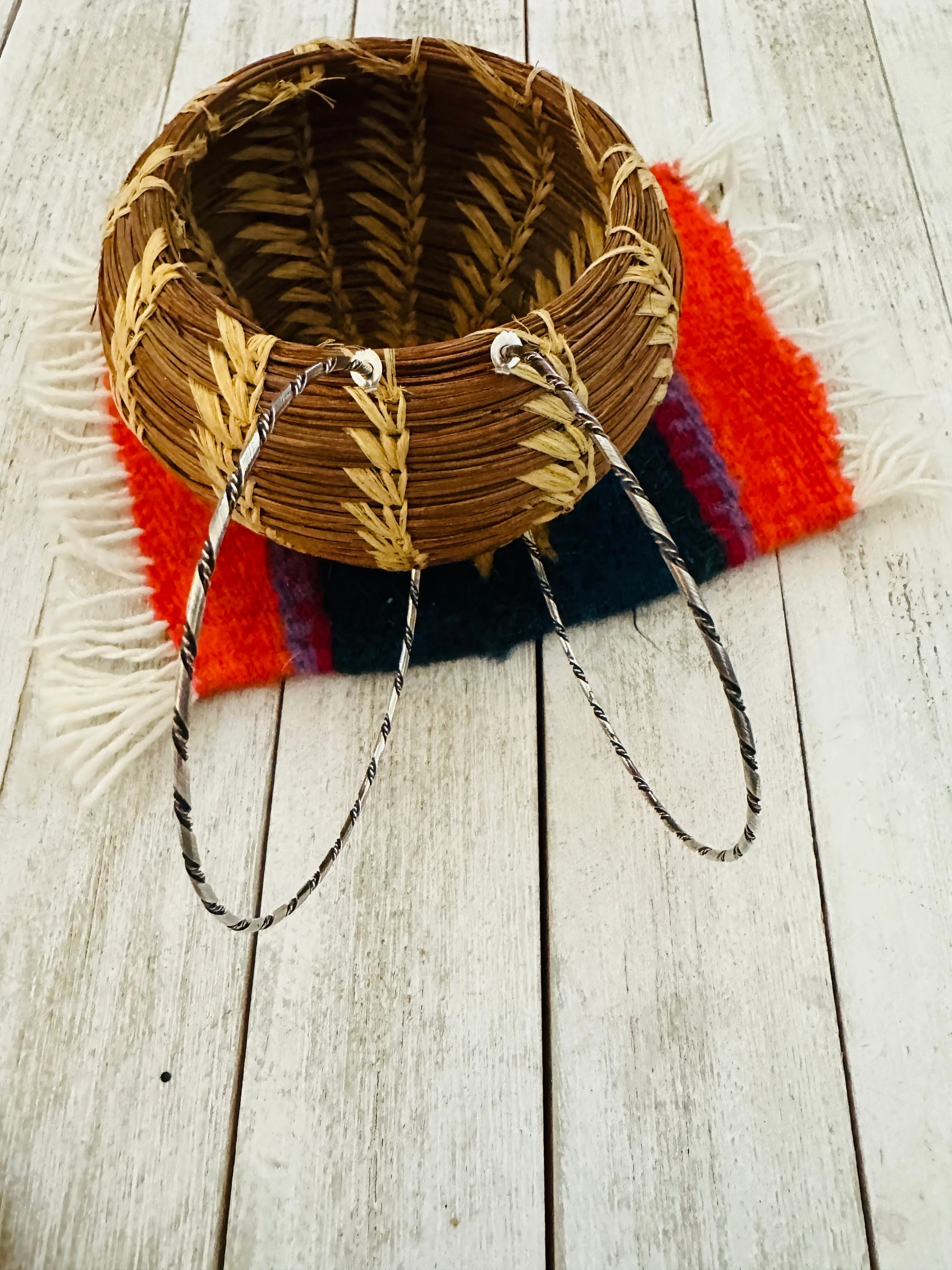 Navajo Twisted Sterling Silver Hoop Earrings