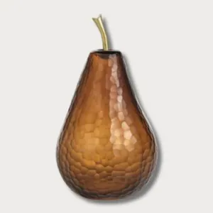 New Decorative Amber Cut Glass Pear Sculpture -12.5" High