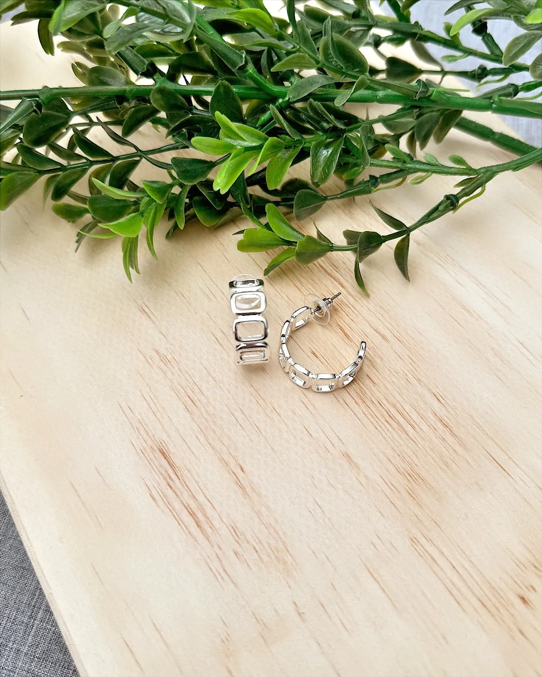 NEW! Silver Geometric Open Hoop Earrings