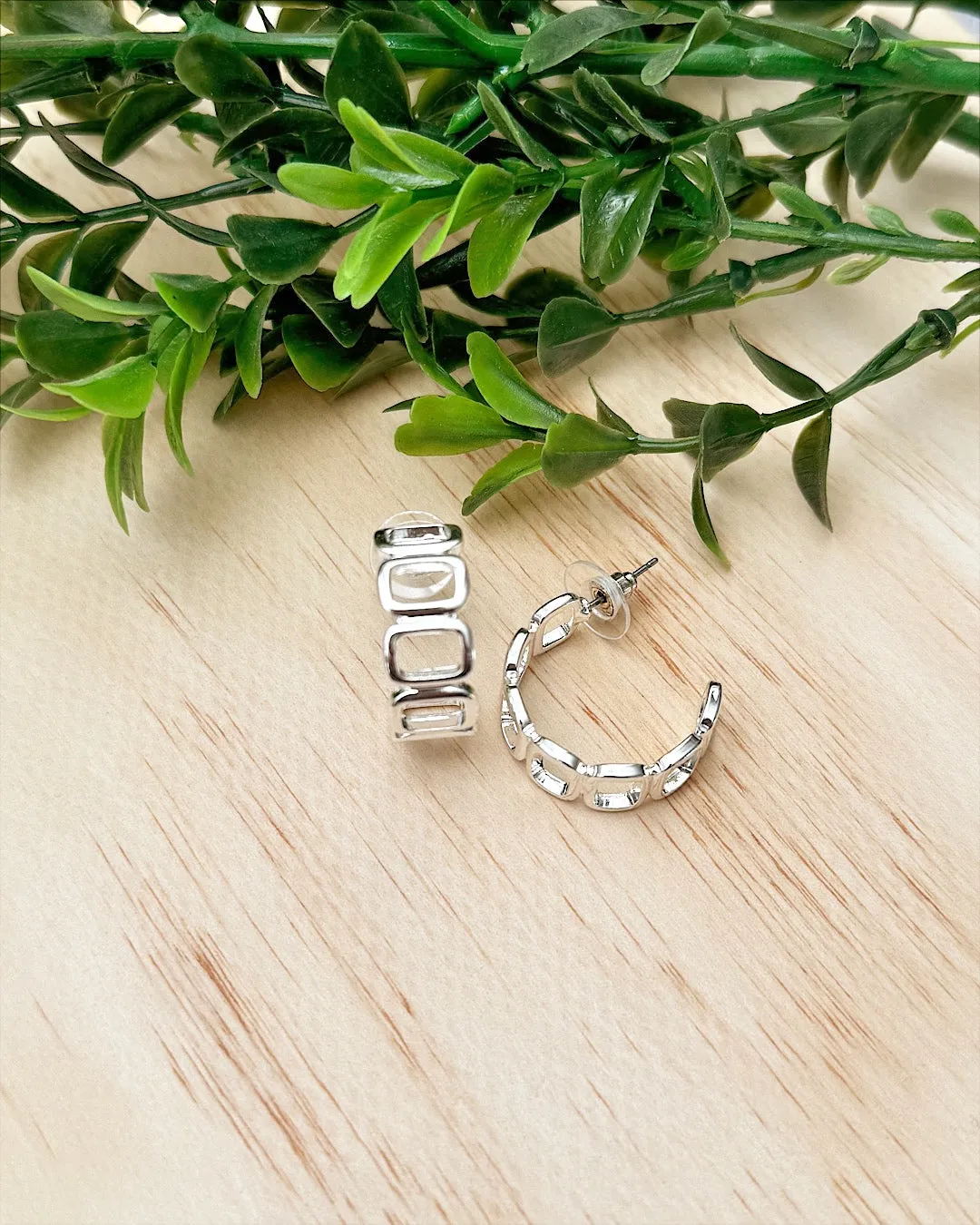 NEW! Silver Geometric Open Hoop Earrings