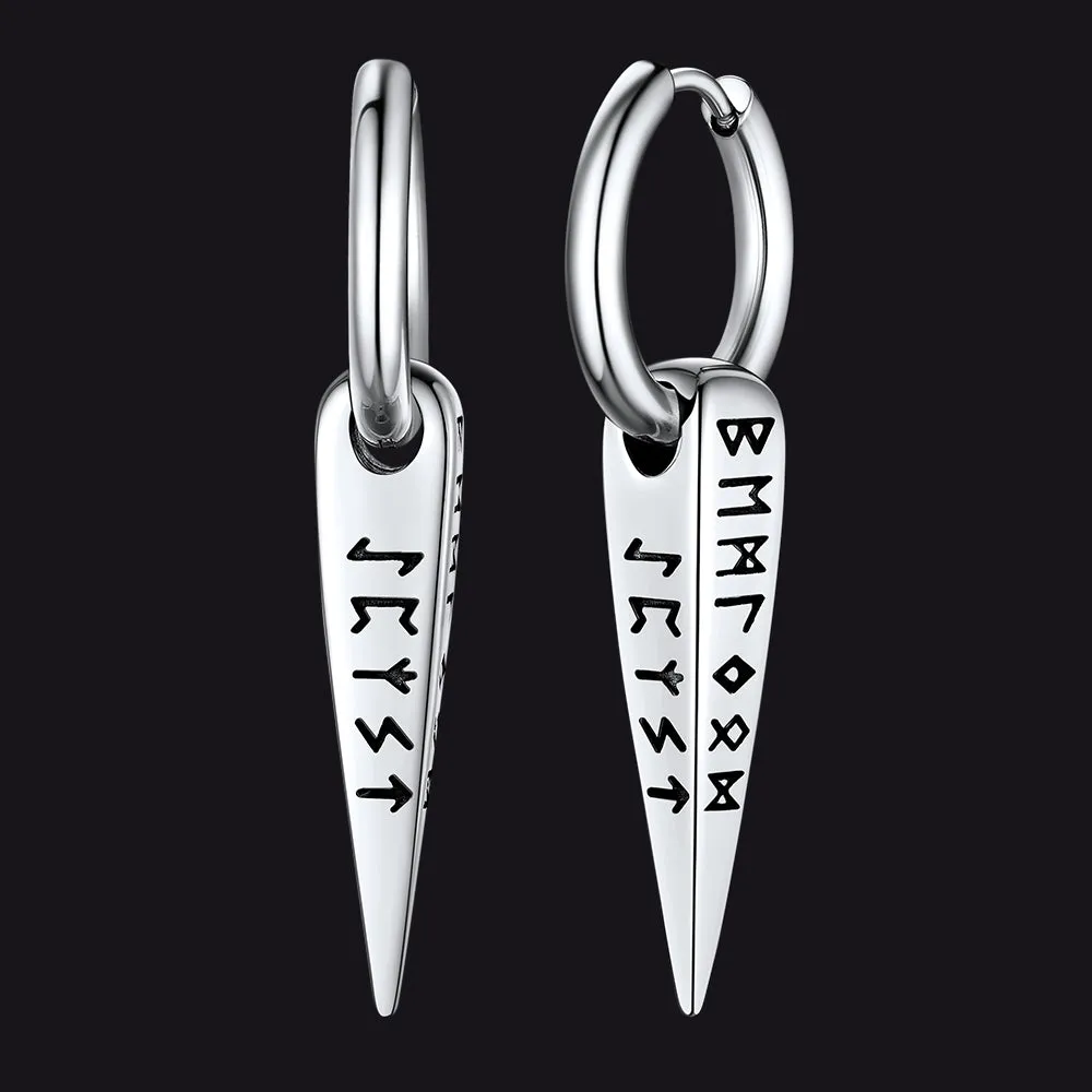 Norse Viking Runes Hoop Huggie Earrings For Men Women