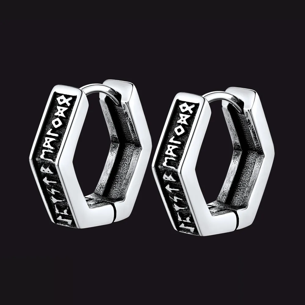 Norse Viking Runes Hoop Huggie Earrings For Men Women