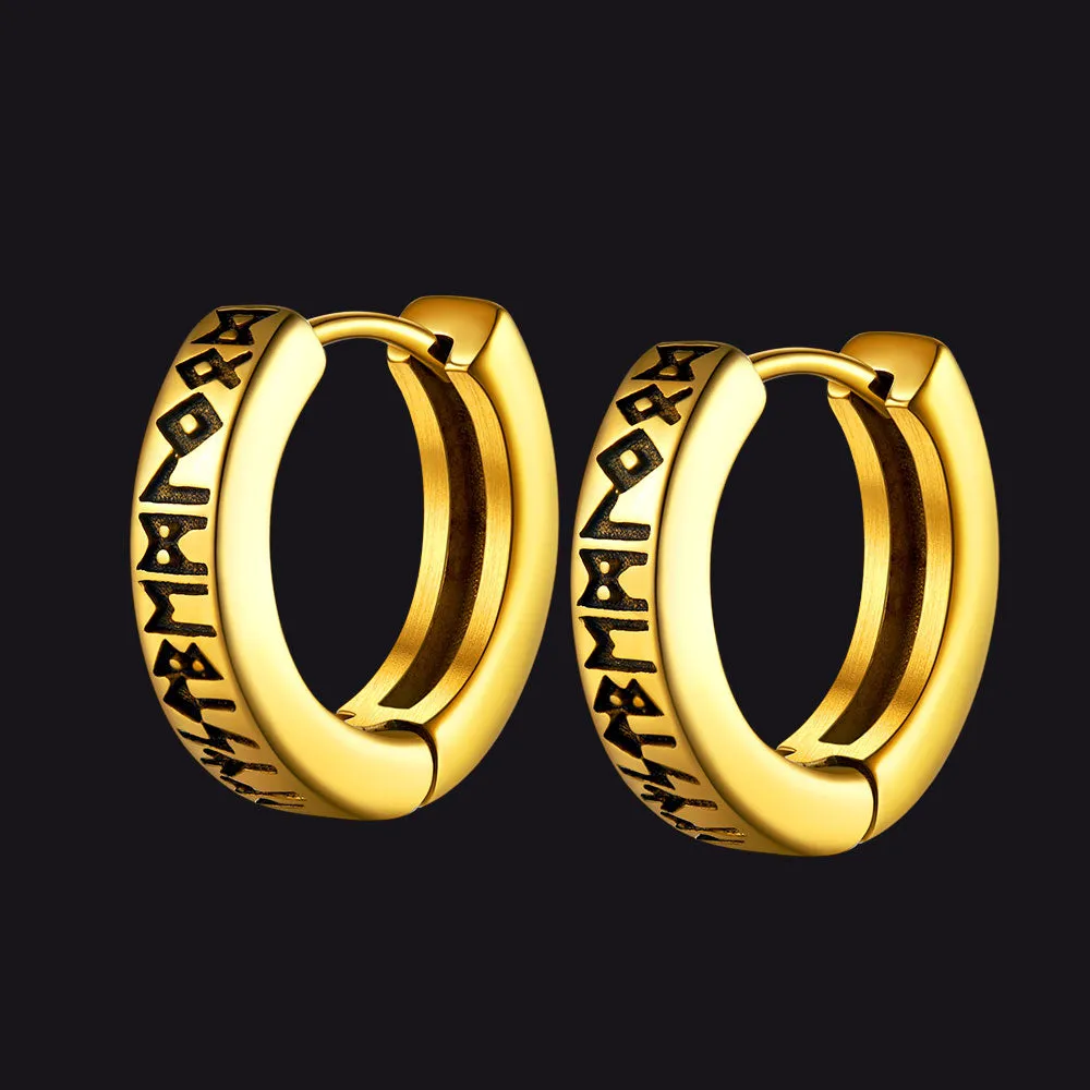 Norse Viking Runes Hoop Huggie Earrings For Men Women