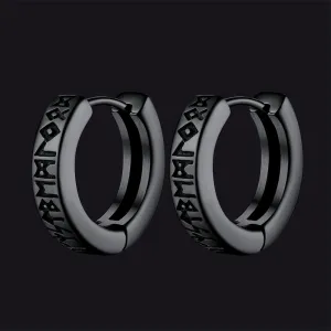 Norse Viking Runes Hoop Huggie Earrings For Men Women