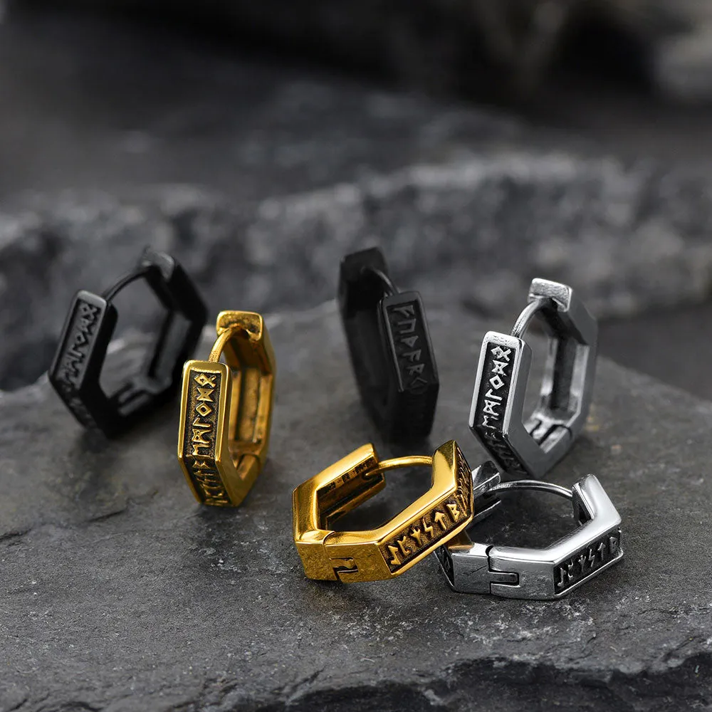 Norse Viking Runes Hoop Huggie Earrings For Men Women