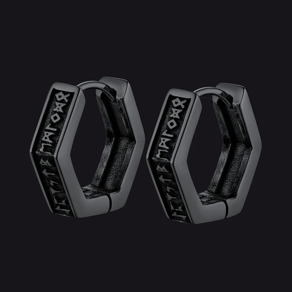 Norse Viking Runes Hoop Huggie Earrings For Men Women