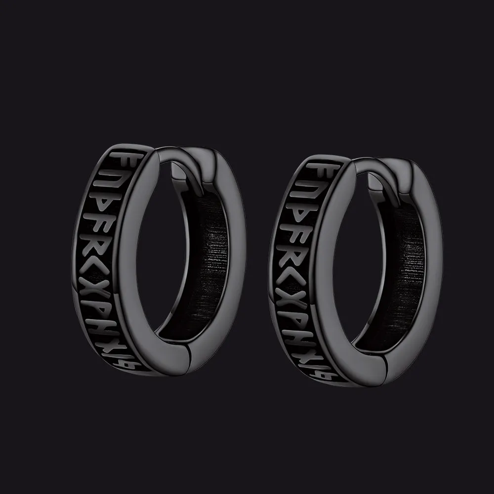 Norse Viking Runes Hoop Huggie Earrings For Men Women