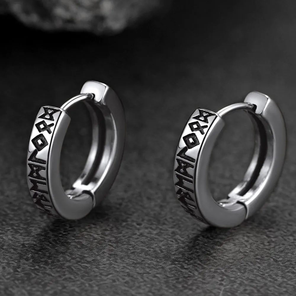 Norse Viking Runes Hoop Huggie Earrings For Men Women