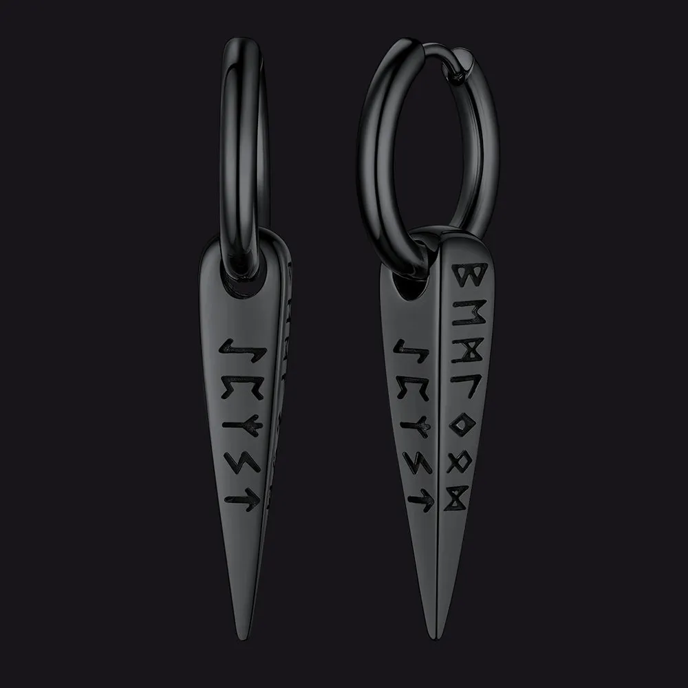 Norse Viking Runes Hoop Huggie Earrings For Men Women