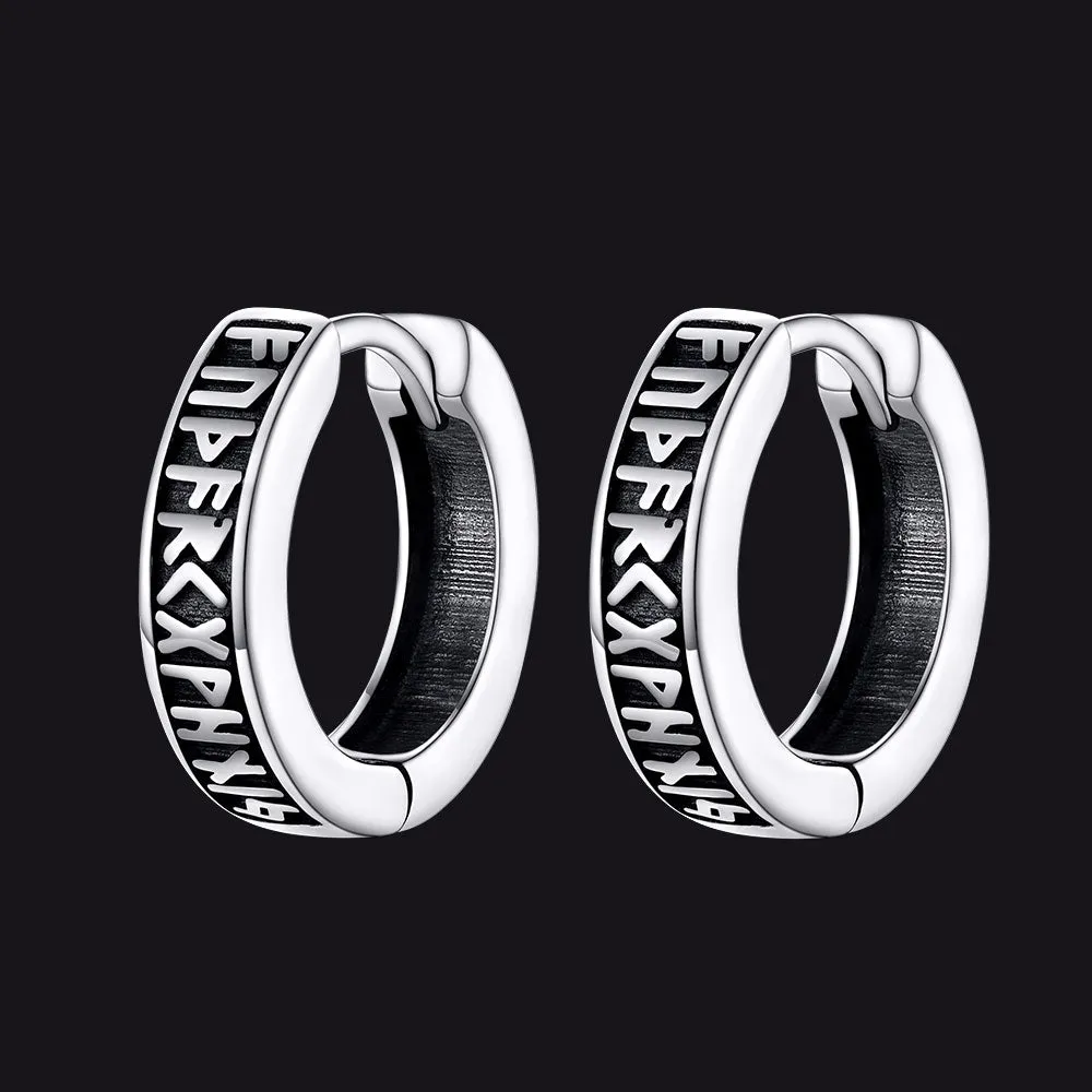 Norse Viking Runes Hoop Huggie Earrings For Men Women