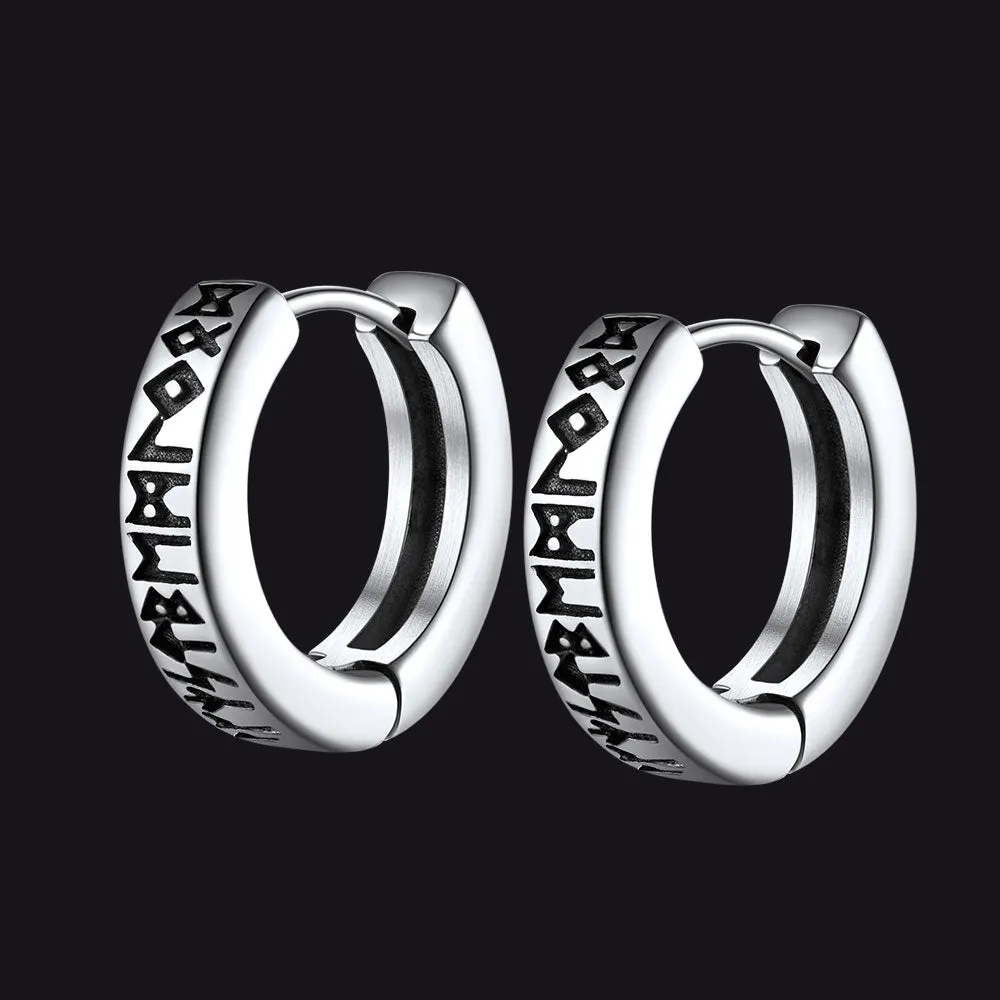 Norse Viking Runes Hoop Huggie Earrings For Men Women