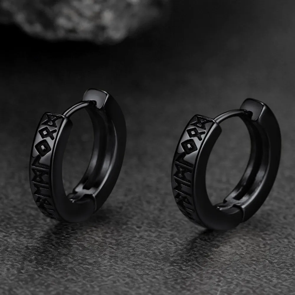 Norse Viking Runes Hoop Huggie Earrings For Men Women