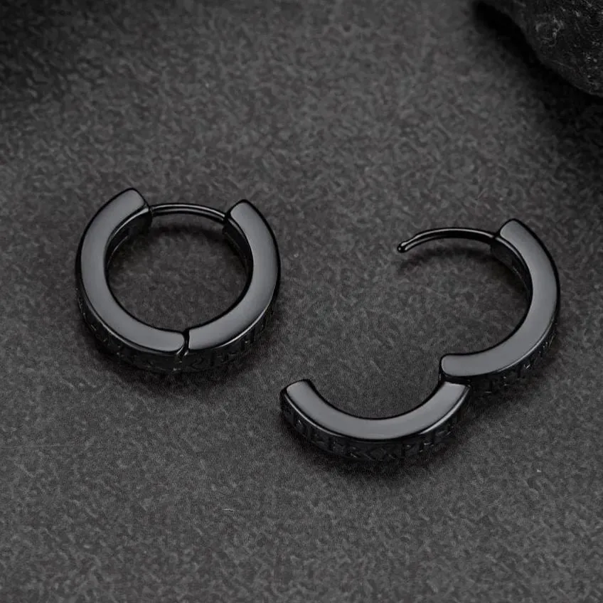 Norse Viking Runes Hoop Huggie Earrings For Men Women