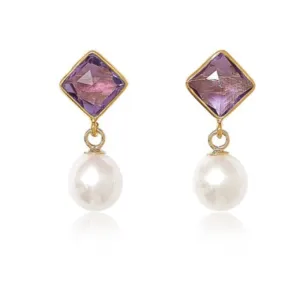 Nova diamond-shaped amethyst & cultured freshwater pearl drop earrings