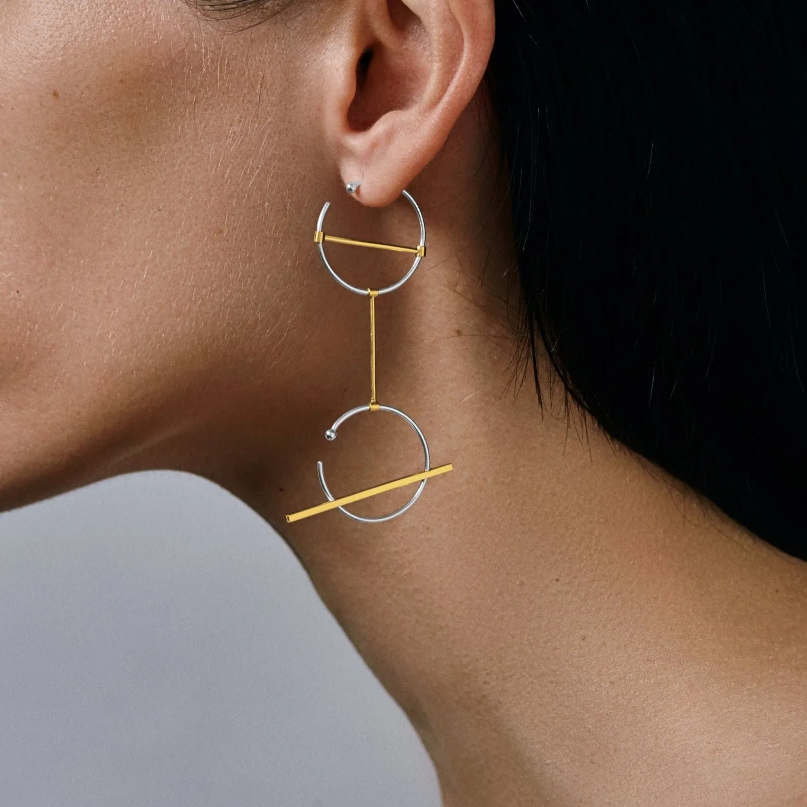 O1O1 earrings in 14K yellow gold and silver