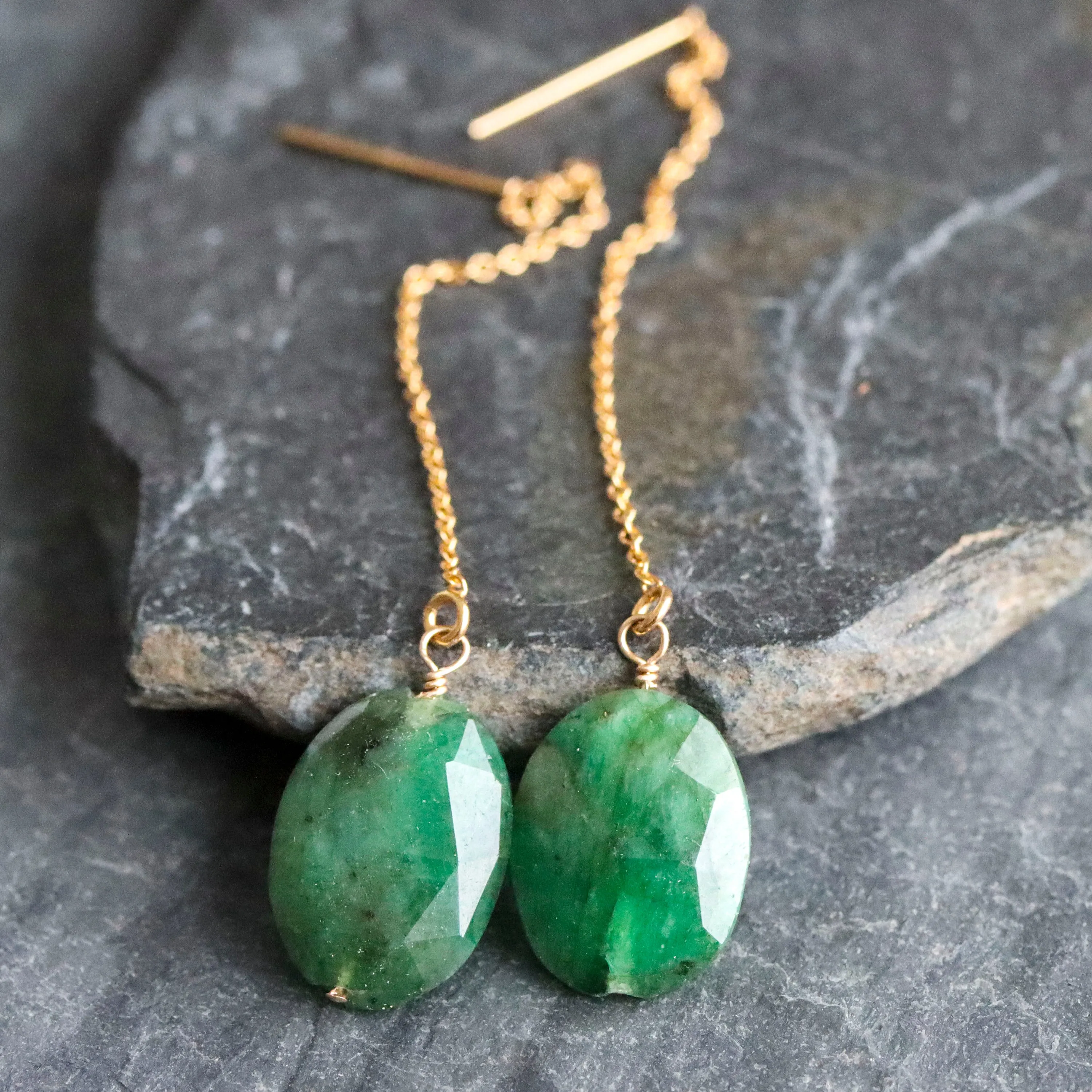 Palma Emerald Threader Earrings