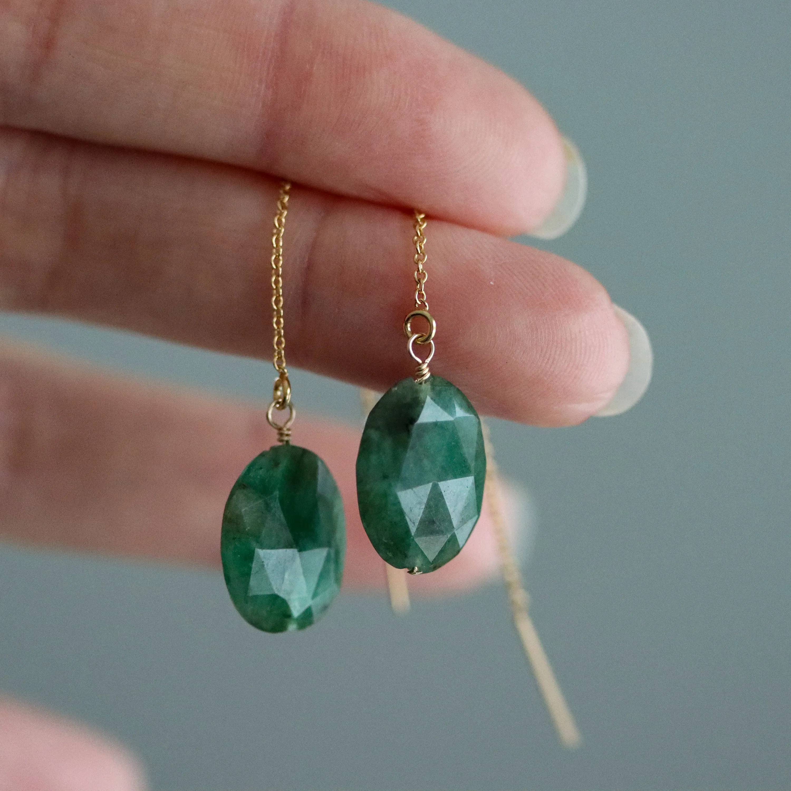 Palma Emerald Threader Earrings