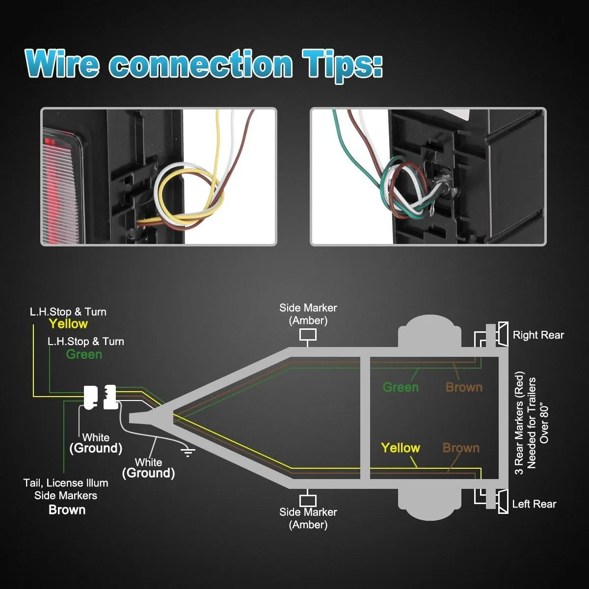 Partsam 2Pcs 6.5inch Red / Amber LED Combo Double Face Truck Semi Trailer Light Bars 10LED Waterproof with Double Studs Sealed Truck Trailer Led Pedestal Turn Signal Stop Tail Marker Clearance Lights 12V