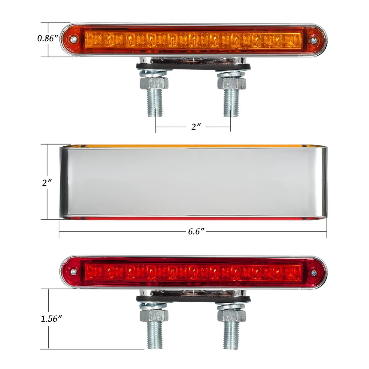 Partsam 2Pcs 6.5inch Red / Amber LED Combo Double Face Truck Semi Trailer Light Bars 10LED Waterproof with Double Studs Sealed Truck Trailer Led Pedestal Turn Signal Stop Tail Marker Clearance Lights 12V