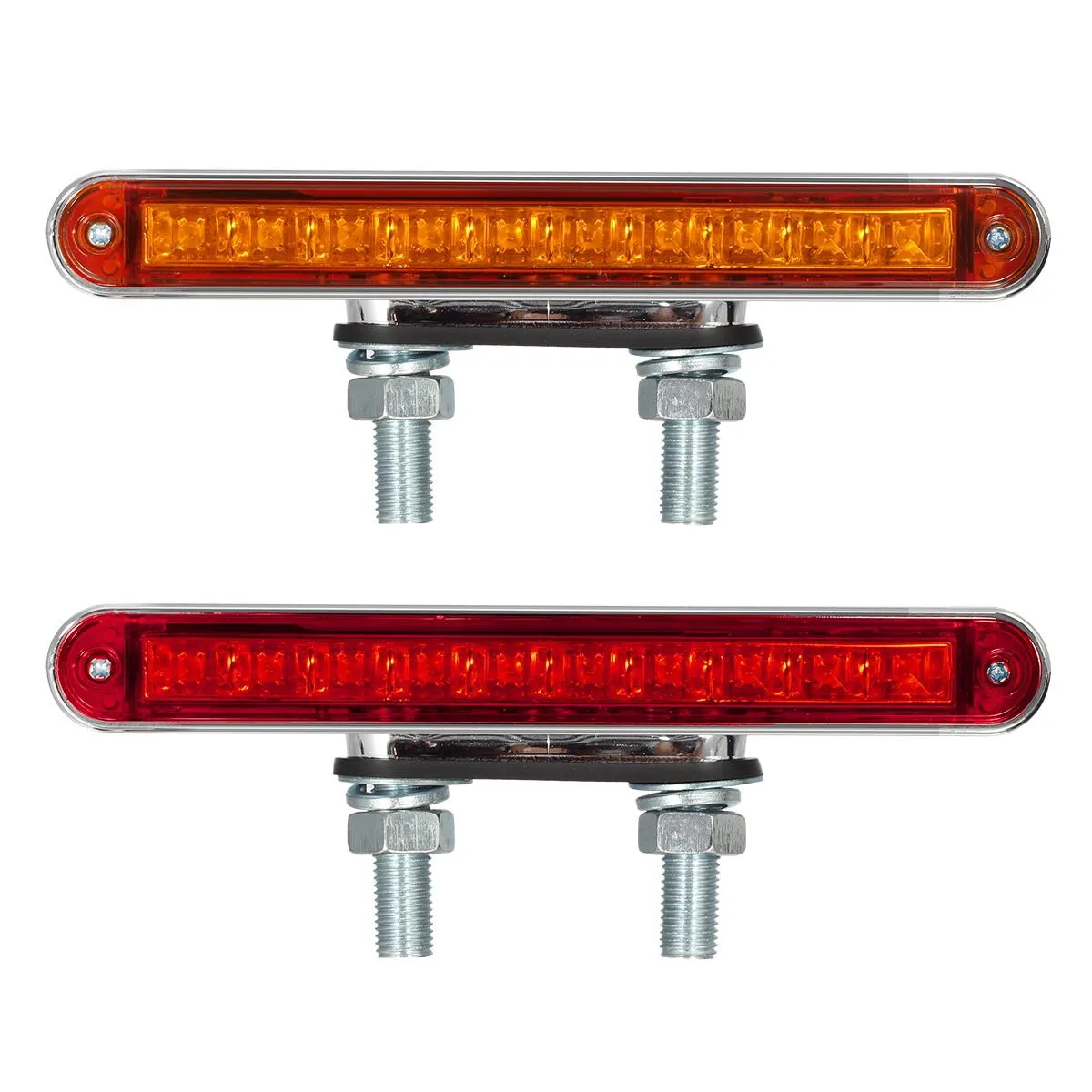 Partsam 2Pcs 6.5inch Red / Amber LED Combo Double Face Truck Semi Trailer Light Bars 10LED Waterproof with Double Studs Sealed Truck Trailer Led Pedestal Turn Signal Stop Tail Marker Clearance Lights 12V